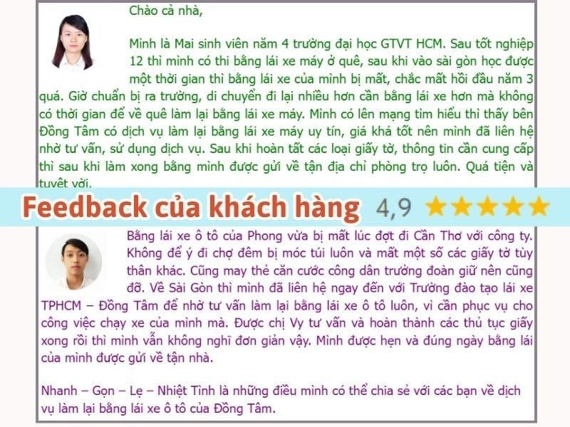 Top 5 Văn Phòng Cấp Lại, Đổi Mới Bằng Lái Uy Tín HCM 12 Đánh giá của khách hàng về dịch vụ của trung tâm Đồng Tâm