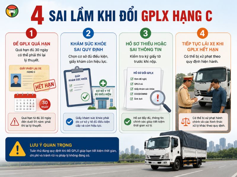 Thủ Tục & Phí Đổi Bằng Lái Xe Hạng C Hết Hạn 8 Sai lầm khi đổi bằng lái xe hạng C