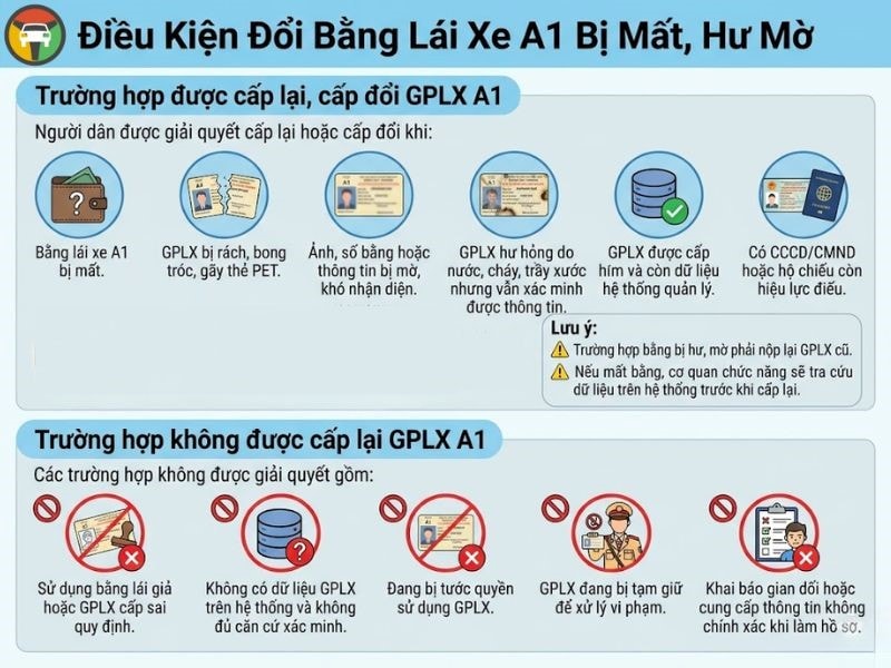 Thủ Tục Và Phí Làm Lại Bằng Lái Xe A1 Bị Mất, Hư Mờ Ở HCM 7 Điều kiện để được cấp lại bằng lái xe A1