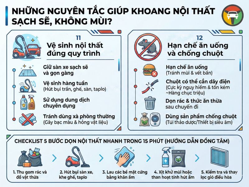 Nguyên tắc giữ khoang nội thất ô tô luôn sạch sẽ, không mùi