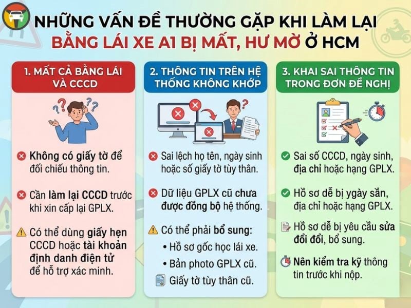 Thủ Tục Và Phí Làm Lại Bằng Lái Xe A1 Bị Mất, Hư Mờ Ở HCM 10 Những vấn đề thường gặp khi làm lại bằng lái xe A1 bị mất, hư, mờ