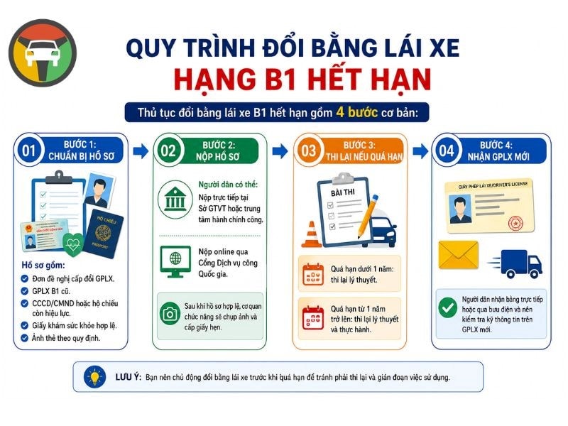 Quy trình đổi bằng lái xe B1 hết hạn tại HCM