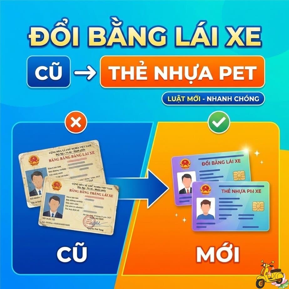 Đổi Bằng Lái Xe Ô tô, Xe Máy Cũ Sang Thẻ Nhựa PET (theo luật mới) 26 Dịch vụ đổi bằng lái xe sang thẻ nhựa PET uy tín. Hỗ trợ quét mã QR, cập nhật số định danh và đảm bảo giấy phép lái xe đúng chuẩn Luật đường bộ
