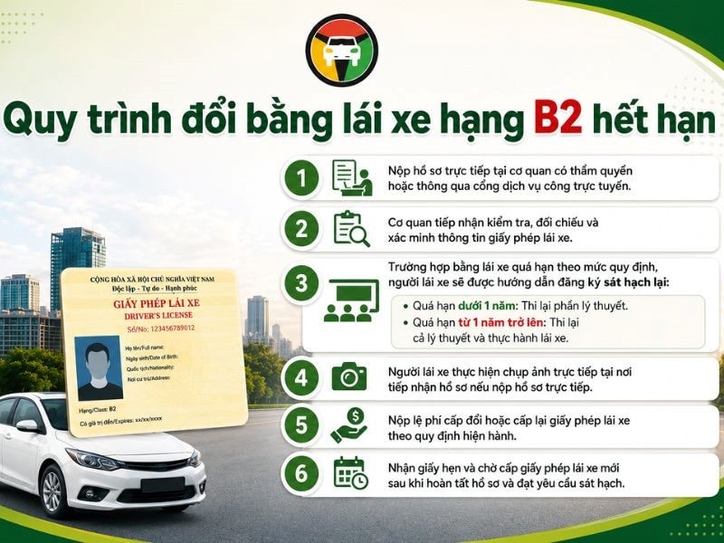Thủ Tục & Phí Đổi Bằng Lái Xe Hạng B2 Hết Hạn Tại HCM 7 Quy trình đổi bằng lái xe B2 hết hạn