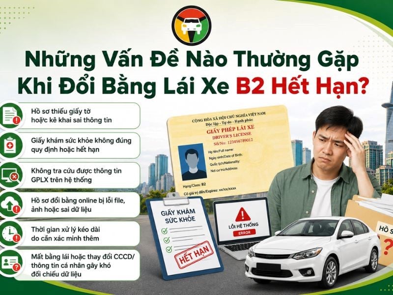 Thủ Tục & Phí Đổi Bằng Lái Xe Hạng B2 Hết Hạn Tại HCM 8 Những vấn đề thường gặp khi đổi bằng lái xe B2 hết hạn