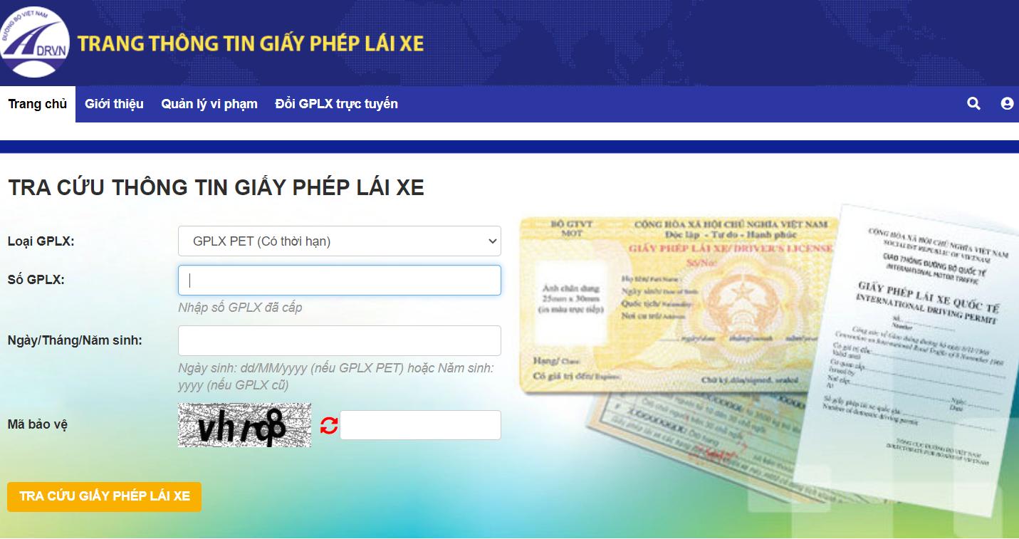 Tra cứu thông tin qua website của Cục Đường Bộ Việt Nam