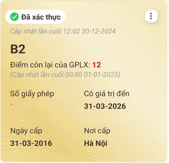 Trừ Bao Nhiêu Điểm Giấy Phép Lái Xe Thì Phải Thi Lại? Quy Định Mới Từ 2025 9 Thông tin về điểm lái xe được thể hiện trên app