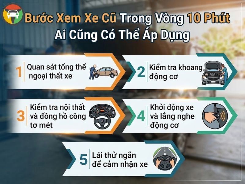 Kinh Nghiệm Xem Xe Cũ: 5 Bước Kiểm Tra Nhanh Trong 10 Phút 6 Kinh Nghiệm Xem Xe Cũ: 5 Bước Kiểm Tra Nhanh Trong 10 Phút 4