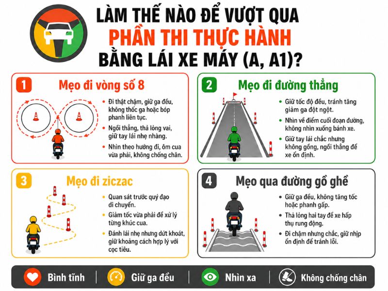 Mẹo Thi Bằng Lái Xe Máy (A, A1) Đậu 100% Mới Nhất 8 Kinh nghiệm thi thực hành xe máy (A, A1)