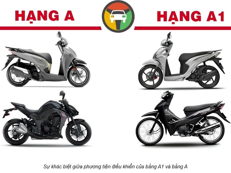 Bằng lái xe máy được phân thành 2 hạng chính là A1 và A