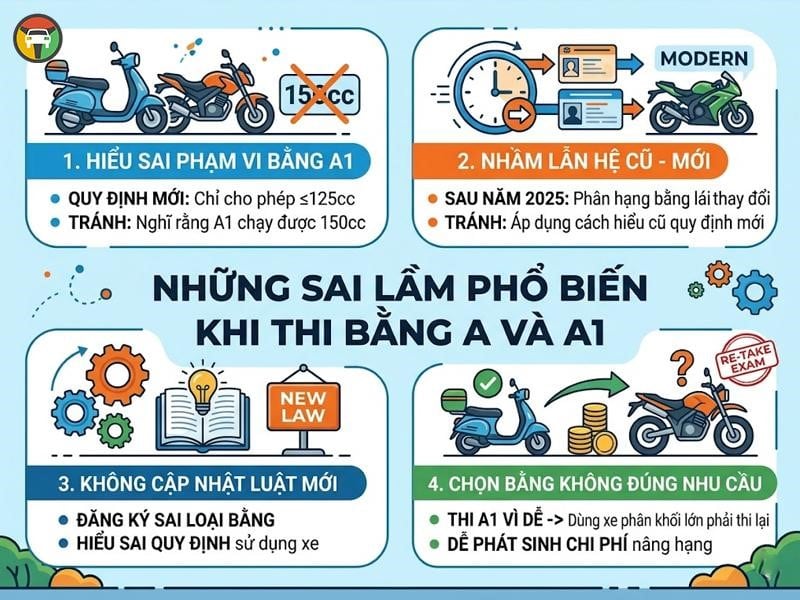 Sai lầm thường gặp khi thi bằng lái xe A và A1