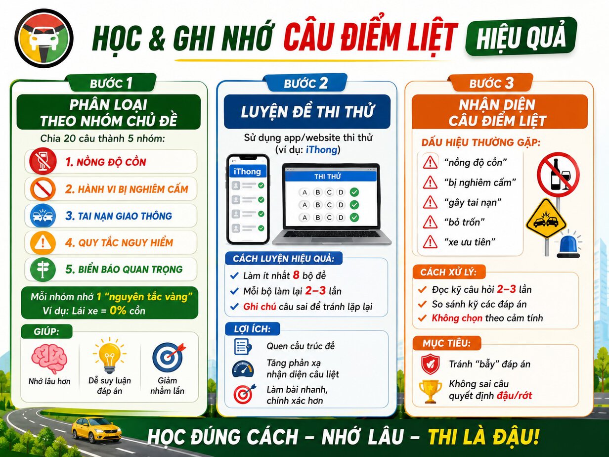 Tổng Hợp 20 Câu Điểm Liệt Thi Bằng Lái Xe A1, A Mới Nhất 7 Kinh nghiệm học và ghi nhớ các câu hỏi điểm liệt