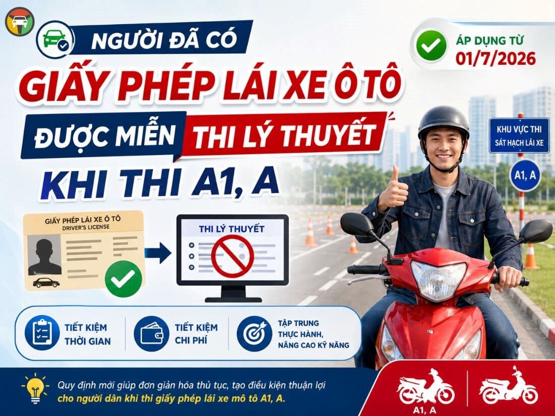 Cập Nhật Thông Tin Đào Tạo Lái Xe Mới Nhất 9 Người đã có giấy phép lái xe ô tô được miễn thi lý thuyết khi thi A1, A