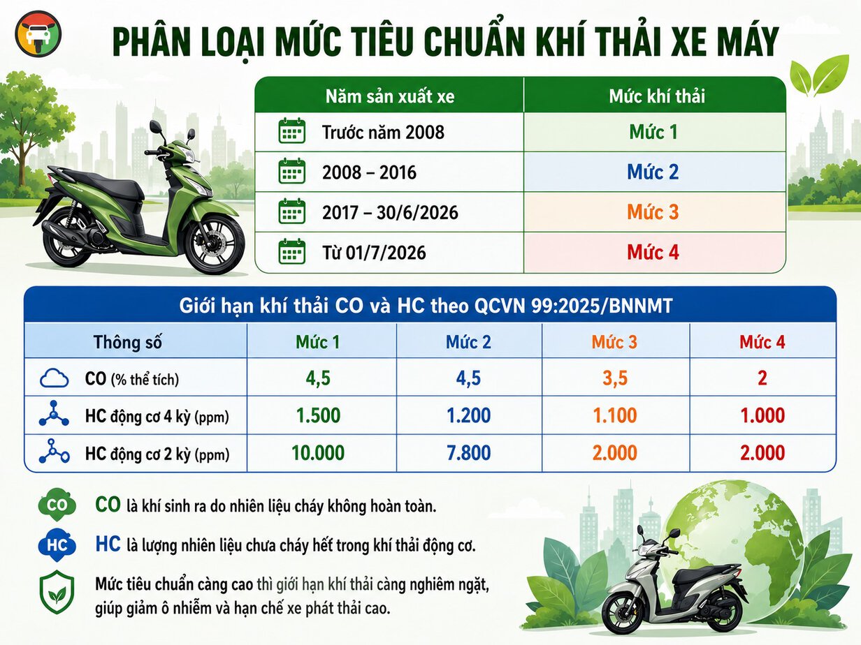 Quy Định Kiểm Định Khí Thải Xe Máy Mới Nhất 10 Các mức tiêu chuẩn khí thải xe máy