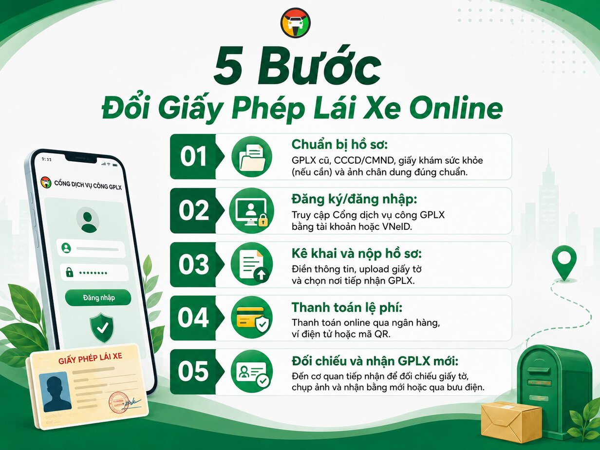Hướng Dẫn Đổi Giấy Phép Lái Xe Online Tại Nhà Nhanh Nhất 8 Quy trình đổi giấy phép lái xe online