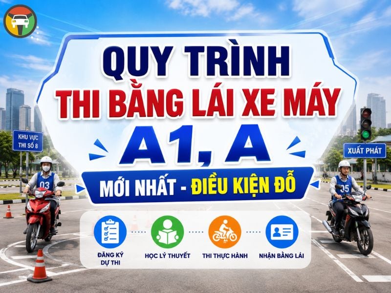 Quy Trình Thi Bằng Lái Xe Máy A1, A Mới Nhất - Điều Kiện Đỗ 5 Quy trình thi bằng lái xe máy A, A1 mới nhất