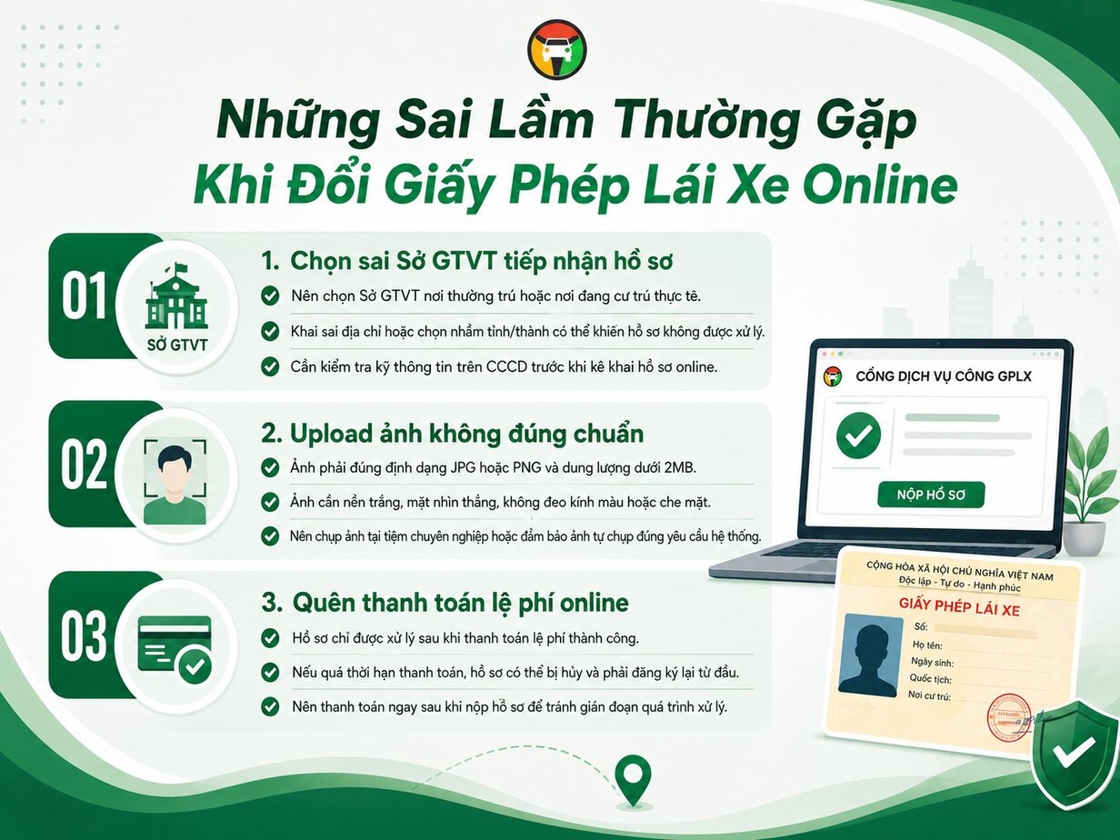 Hướng Dẫn Đổi Giấy Phép Lái Xe Online Tại Nhà Nhanh Nhất 10 Những sai lầm thường gặp khi đổi giấy phép lái xe online
