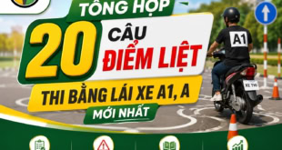 Hình ảnh mô phỏng bài thi lái xe A1, A với 20 câu điểm liệt, hướng dẫn thi bằ.