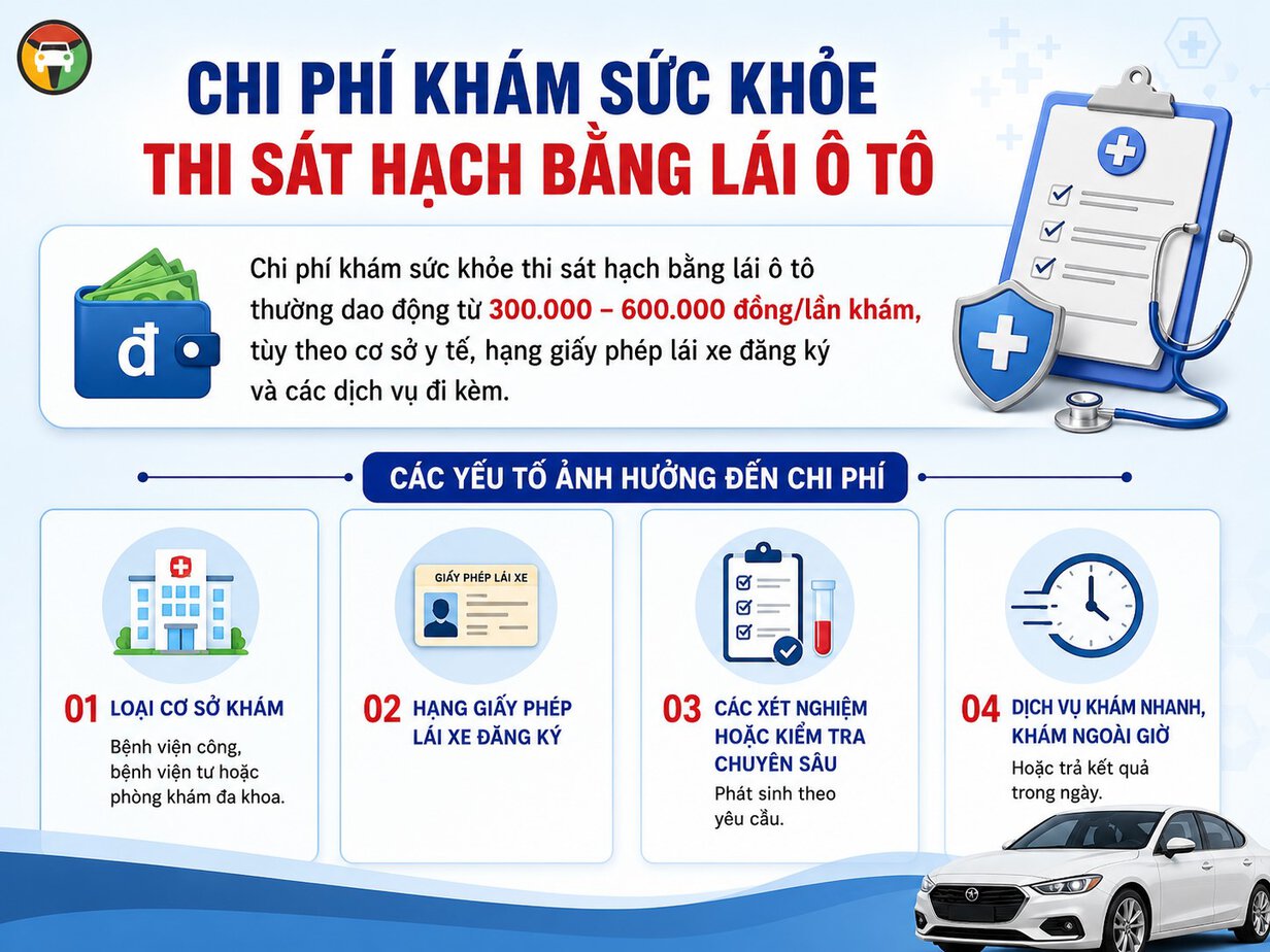 Chi phí khám sức khỏe đăng ký thi bằng lái ô tô