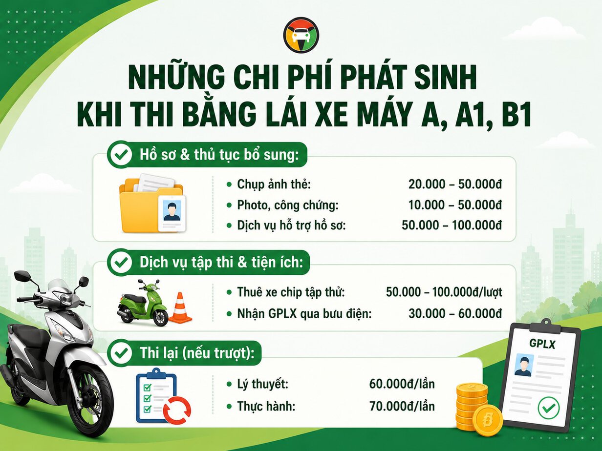 Chi Phí Thi Bằng Lái Xe Máy Bao Nhiêu Tiền? 8 Chi phí phát sinh khi đăng ký thi bằng lái xe máy mới nhất