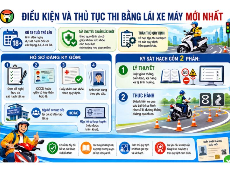 Điều kiện và thủ tục thi bằng lái xe máy