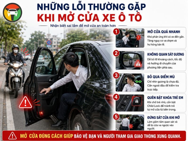 Hướng Dẫn Mở Cửa Xe Ô Tô Đúng Cách, An Toàn Từ Bên Trong Và Bên Ngoài 12 Những lỗi thường gặp khi mở cửa ễ ô tô gây nguy hiểm