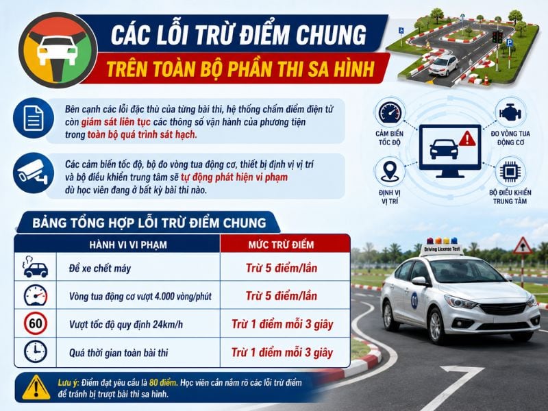 Các Lỗi Bị Trừ Điểm & Truất Quyền Khi Thi Sa Hình Bằng Lái B 8 Các lỗi bị trừ điểm chung trong toàn bộ bài thi sa hình