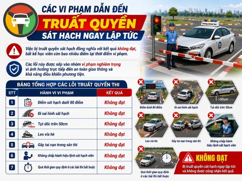 Các Lỗi Bị Trừ Điểm & Truất Quyền Khi Thi Sa Hình Bằng Lái B 9 Các lỗi bị truất quyền khi thi sa hình bằng lái B