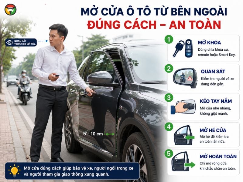 Hướng Dẫn Mở Cửa Xe Ô Tô Đúng Cách, An Toàn Từ Bên Trong Và Bên Ngoài 9 Mở cửa xe đúng cách từ bên ngoài