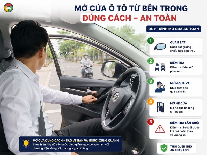 Hướng Dẫn Mở Cửa Xe Ô Tô Đúng Cách, An Toàn Từ Bên Trong Và Bên Ngoài 8 Mở cửa xe ô tô đúng cách từ bên trong