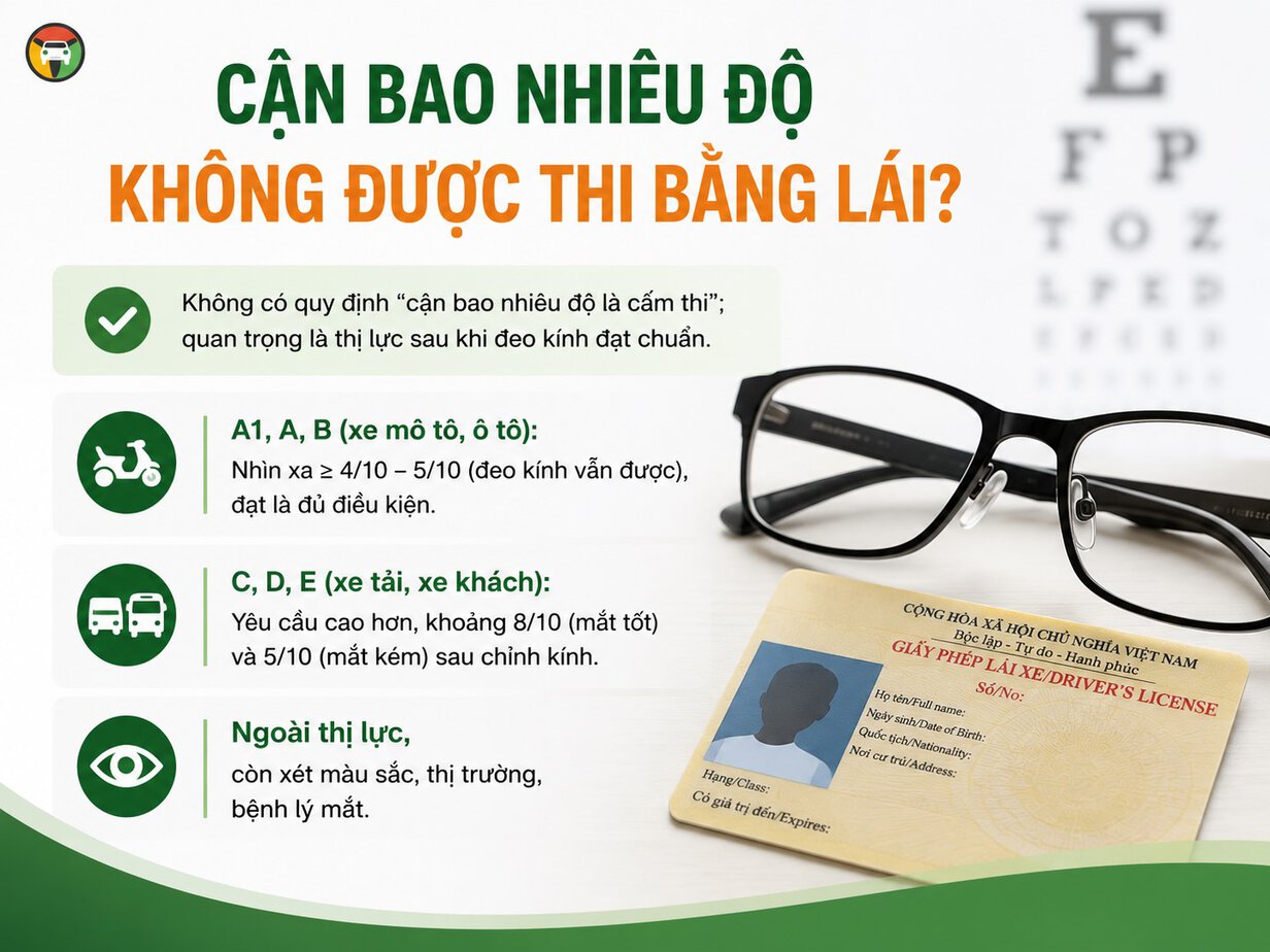 Cận Bao Nhiêu Độ Không Được Thi Bằng Lái? Quy Định Mới Nhất 8 Quy định về tiêu chuẩn sức khỏe của mắt với các loại bằng lái xe