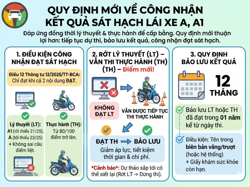 Đề Thi Bằng Lái Xe Máy Hạng A, A1 Mới Nhất Hiện Nay 13 Quy định về kết quả sát hạch bằng lái xe máy A, A1