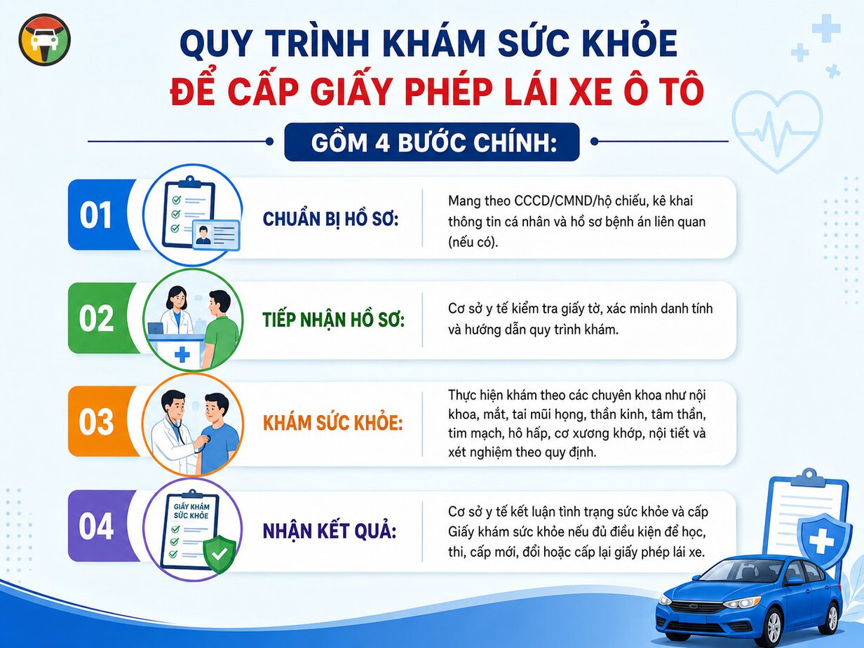 Quy trình khám sức khỏe cấp bằng lái ô tô 