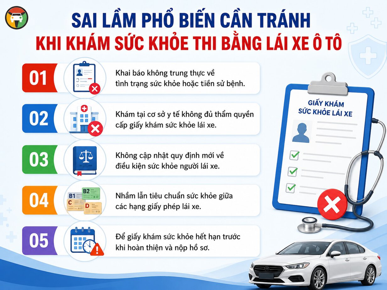 Sai lầm cần tránh khi khám sức khỏe đăng ký thi bằng lái xe ô tô