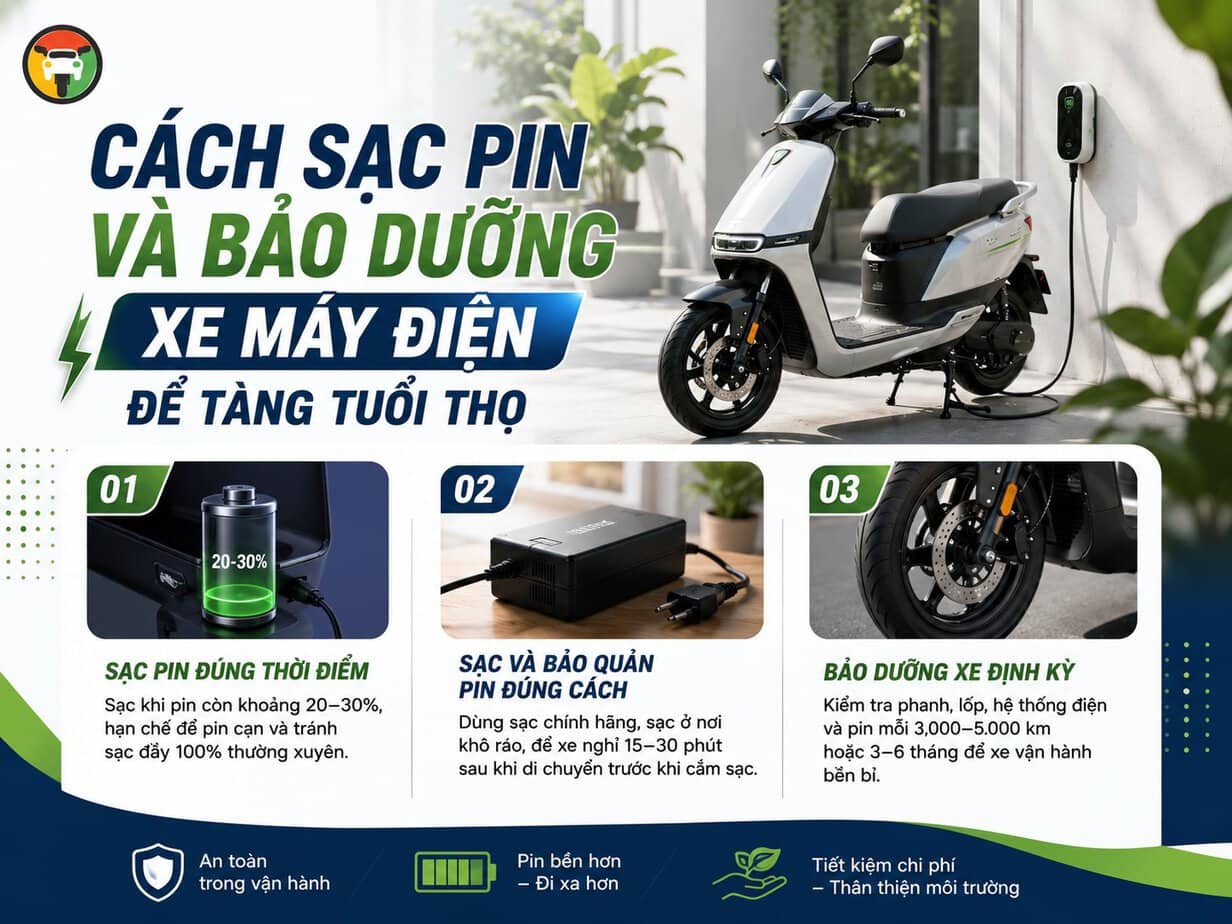 Hướng Dẫn Sử Dụng Xe Máy Điện An Toàn Cho Người Mới 10 Kinh nghiệm sạc pin và bảo dưỡng xe máy điện an toàn, tăng tuổi thọ