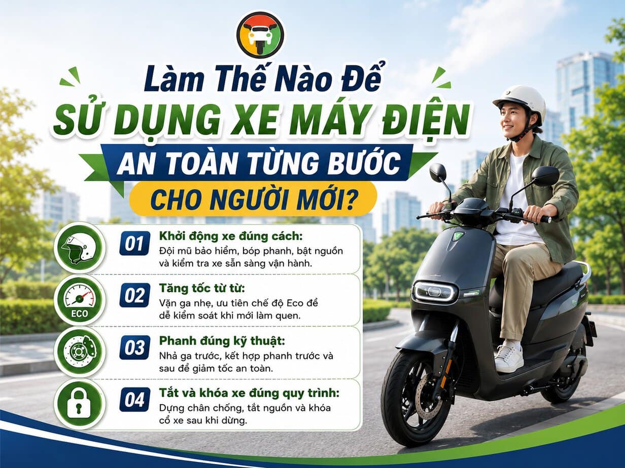Hướng Dẫn Sử Dụng Xe Máy Điện An Toàn Cho Người Mới 8 Thao tác sử dụng xe máy điện chuẩn