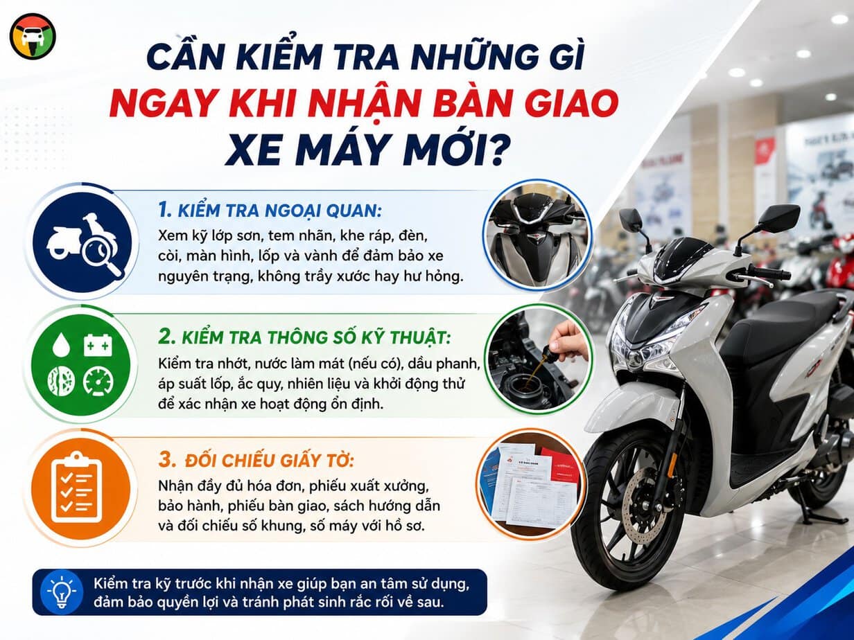 Khi Mua Xe Máy Mới Về Cần Làm Gì? 8 Các yếu tố cần kiểm tra khi nhận bàn giao xe