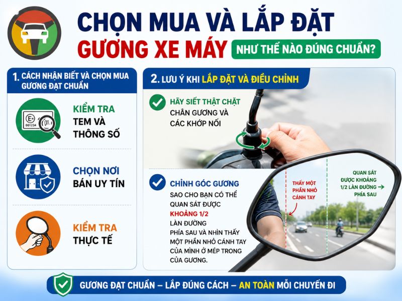 Kinh nghiệm chọn mua và lắp đặt gương chiếu hậu xe máy đặt chuẩn