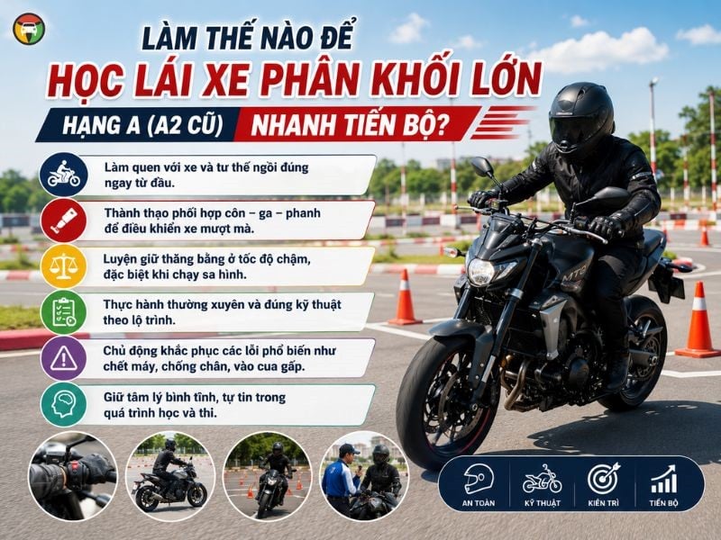 Học Lái Xe Phân Khối Lớn Có Khó Không? Kinh Nghiệm Học Bằng Lái A (A2 Cũ) 9 Kinh nghiệm học bằng lái xe phân khối lớn nhanh tiến bộ