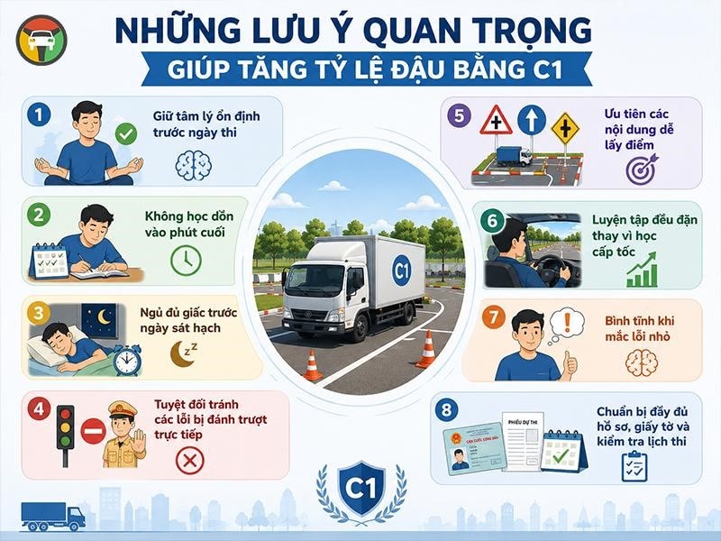Mẹo Thi Bằng Lái C1 Bao Đậu: Từ Lý Thuyết Đến Thực Hành 14 Lưu ý quan trọng cần nhớ khi thi bằng lái C1 giúp tăng tỷ lệ đậu cao