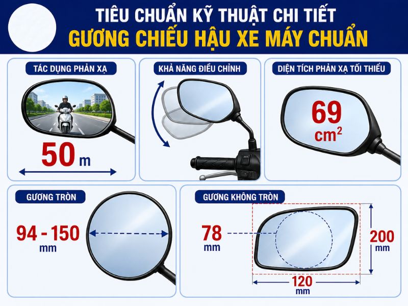 Quy định về kích thước, tieu chuẩn kỹ thuật của gương chiếu hậu xe máy