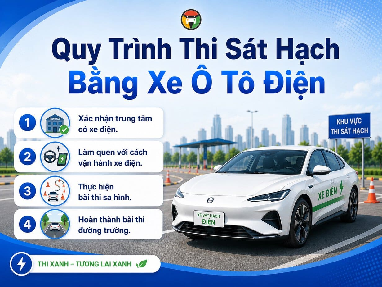Thi Bằng Lái Ô Tô Được Dùng Xe Điện Không? Cập Nhật Thông Tin Mới Nhất 8 Quy trình sát hạch bằng lái ô tô bằng xe điện