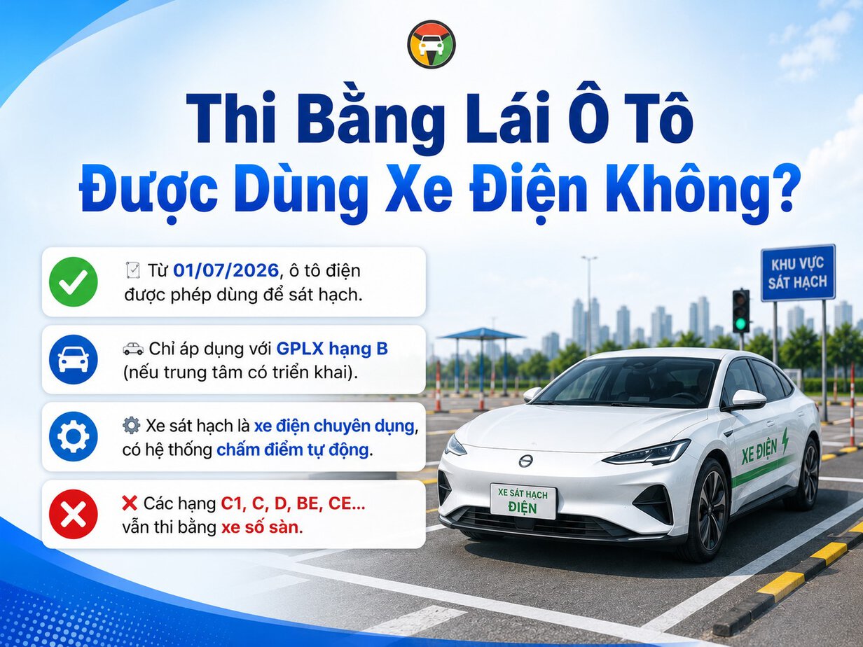 Thi Bằng Lái Ô Tô Được Dùng Xe Điện Không? Cập Nhật Thông Tin Mới Nhất 7 Kể từ ngày 01/07/2026, ô tô điện chính thức được phép sử dụng làm xe sát hạch lái xe