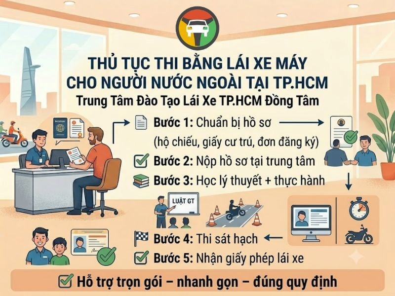 Thi Bằng Lái Xe Máy Cho Người Nước Ngoài Tại Hồ Chí Minh 9 Thủ tục đăng ký thi bằng lái xe máy cho người nước ngoài tại HCM