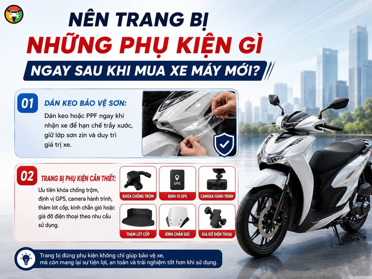 Khi Mua Xe Máy Mới Về Cần Làm Gì? 11 Trang bị phụ kiện cho xe máy