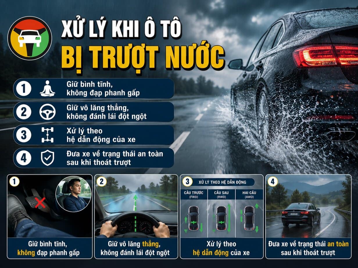 Kinh nghiệm xử lý ô tô trượt nước