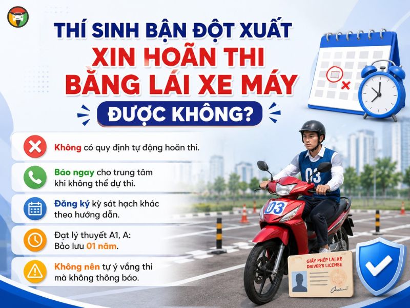 Hoãn Thi Bằng Lái Xe Máy Được Không? Cập Nhật Quy Định Mới Nhất 7 Giải đáp bận việc đột xuất có hoãn thi bằng xe máy được không?
