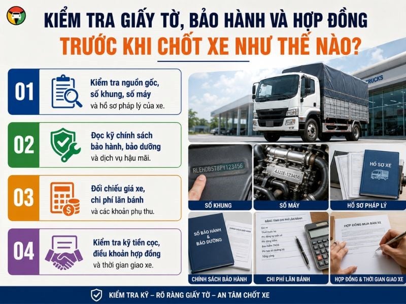 Kinh nghiệm kiểm tra giấy tờ bảo hành và hợp đồng khi mua xe tải