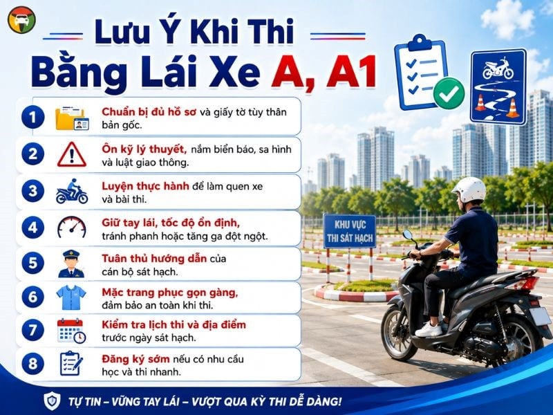 Thi Bằng Lái Xe Máy A, A1 Ở Đâu Cấp Tốc Tại Thủ Đức? 12 Lưu ý khi thi bằng lái xe máy A1, A tại Thủ Đức
