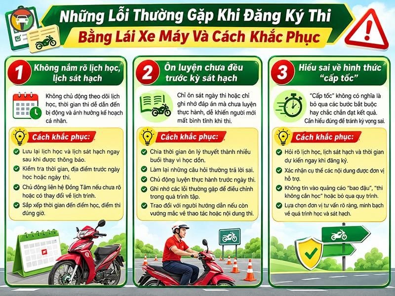 Trung Tâm Thi Bằng Lái Xe Máy Cấp Tốc Quận Phú Nhuận 12 Những lỗi thường gặp khi đăng ký bằng lái xe máy & cách khắc phục